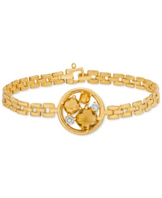 Macy's - Citrine (3-1/5 ct. t.w.) & White Topaz (1/8 ct. t.w.) Panther Link Bracelet in 14k Gold-Plated Sterling Silver