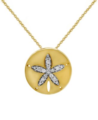 Macy's - Diamond Sand Dollar 18" Pendant Necklace (1/10 ct. t.w.) in 14k Gold-Plated Sterling Silver
