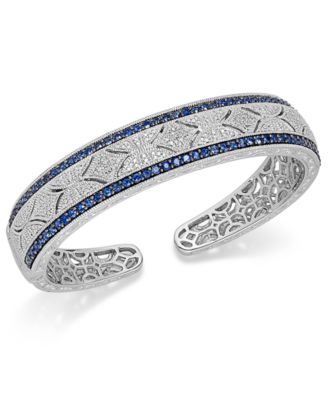 Macy's - Gemstone and Diamond (1/10 ct. t.w.) Antique Cuff Bracelet in Sterling Silver
