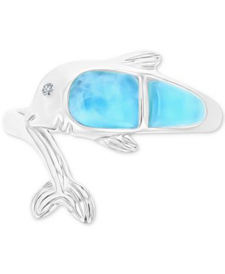 Macy's - Larimar & Lab-Created White Sapphire (1/20 ct. t.w.) Ring in Sterling Silver