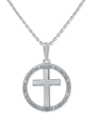Macy's - Diamond Halo Cross 18" Pendant Necklace (1/10 ct. t.w.) in Sterling Silver