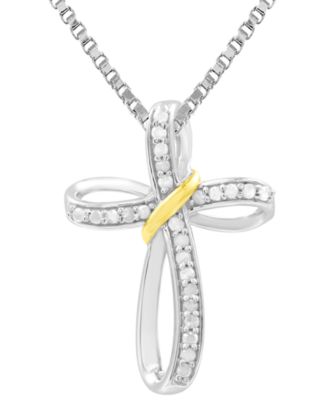 Marsala - Diamond Cross 18" Pendant Necklace (1/4 ct. t.w.) in Sterling Silver & 14k Gold-Plate