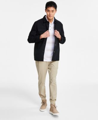 Alfani - Men's Knit Interlock Striped Polo Shirt, Utility Four-Pocket Shirt Jacket & Tech Jogger Pants