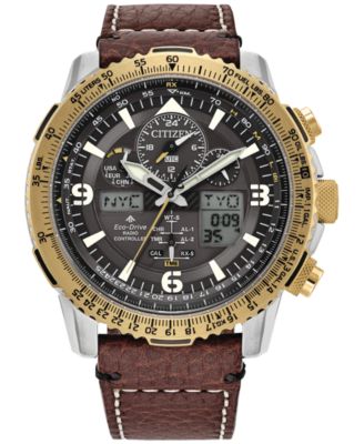 Citizen - Men's Chronograph Promaster Skyhawk Brown Leather Strap Watch 45mm