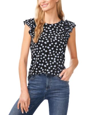 CeCe - Women's Double Ruffled-Sleeve Printed Top