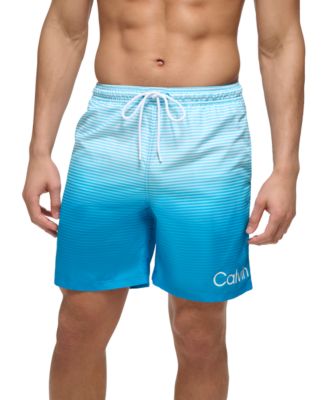 Calvin Klein - Men's Regular-Fit Ombr&eacute; Gradient Stripe UPF 50+ 7" Swim Trunks