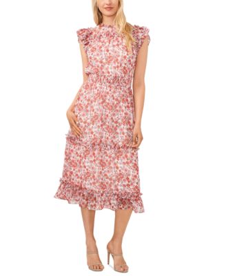 CeCe - Women's Flutter-Sleeve Smocked-Waist Midi Dress