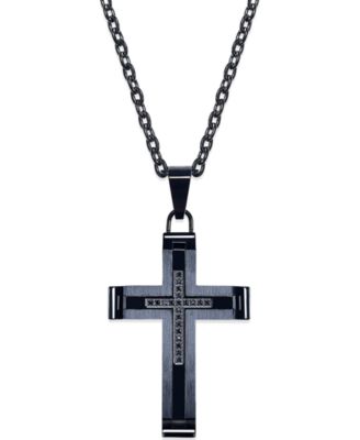 Macy's - Men's Cross Pendant Necklace in Black IP-Treated Stainless Steel