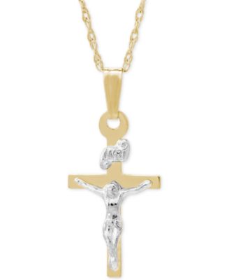 Macy's - Children's Two-Tone Crucifix Pendant Necklace in 14k Gold