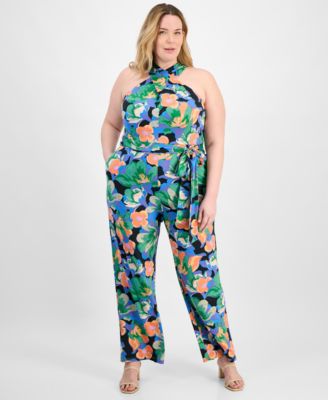 Tahari - Plus Size Twist Halter-Neck Jersey Jumpsuit