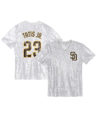 Outerstuff - Juniors Fernando Tatis Jr. White San Diego Padres Name Number Sequin V-Neck Top