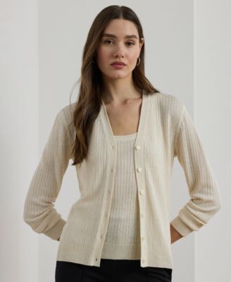 Lauren Ralph Lauren - Women's Rib-Knit Linen-Blend V-Neck Cardigan
