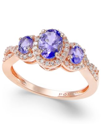 Macy's - Emerald (1 ct. t.w.) & Diamond (1/4 ct. t.w.) 3-Stone Ring in 14k Gold (Also in Sapphire, Ruby & Tanzanite)