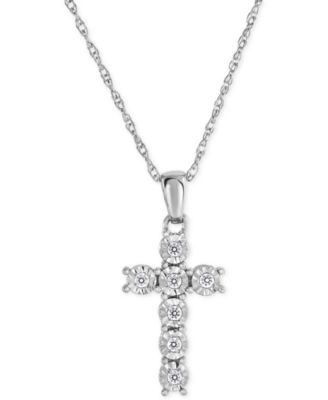Macy's - Diamond Cross Pendant Necklace (1/10 ct. t.w.) in Sterling Silver