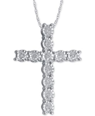 Macy's - Diamond Cross Pendant Necklace (1/4 ct. t.w.) in Sterling Silver