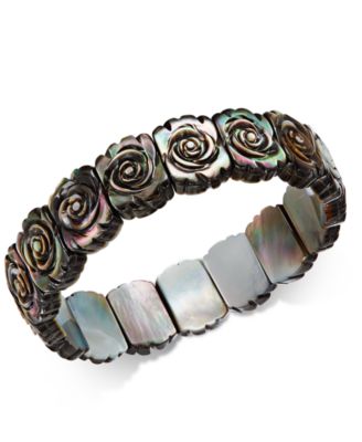 Macy's - Black Mother-of-Pearl Rose Carved Stretch Bracelet
