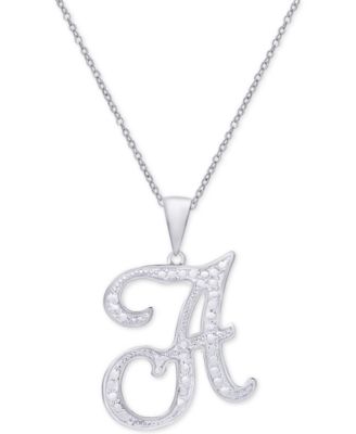 Macy's - Diamond Accent Script Initial Pendant Necklace in Silver Plate