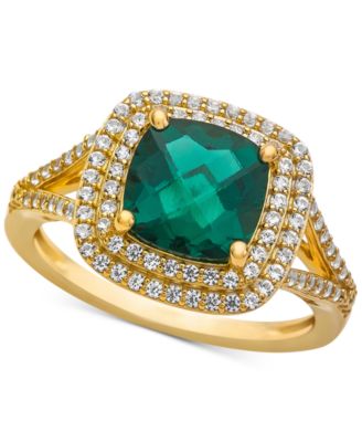 Macy's - Lab-Created Emerald (1-1/2 ct. t.w.) & White Sapphire (1/2 ct. t.w.) Ring in 14k Gold-Plated Sterling Silver