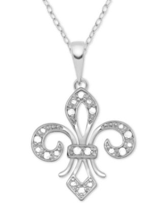 Macy's - Diamond Fleur-de-Lis 18" Pendant Necklace (1/10 ct. t.w.) in Sterling Silver