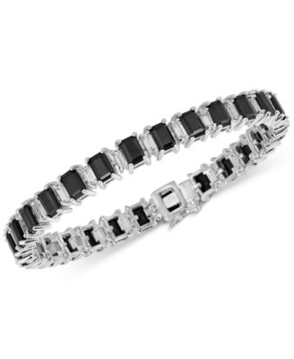 Macy's - Black Sapphire (18 ct. t.w.) & White Topaz (4 ct. t.w.) Tennis Bracelet in Sterling Silver