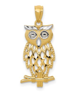 Macy's - Owl Pendant in 14k Yellow Gold and Rhodium
