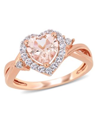 Macy's - Morganite, Created White Sapphire (1-2/5 ct. t.w.) and Diamond Accent Heart Ring in Rose Gold Over Silver