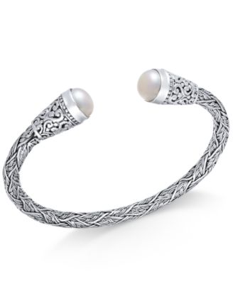 Macy's - Cultured Freshwater Pearl (10mm) Filigree Cuff Bangle Bracelet in Sterling Silver