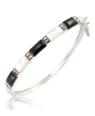 Macy's - Marcasite and Onyx and Mother Of Pearl Bangle in Sterling Silver