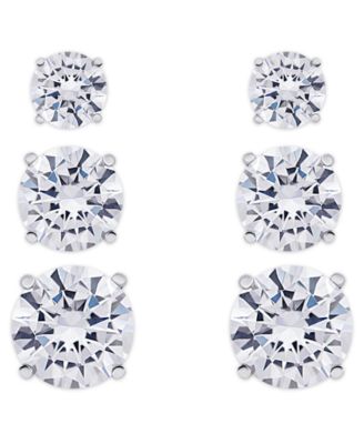 Macy's - Cubic Zirconia 3-Pc. Set Graduated Round Stud Earrings in Fine Silver Plate