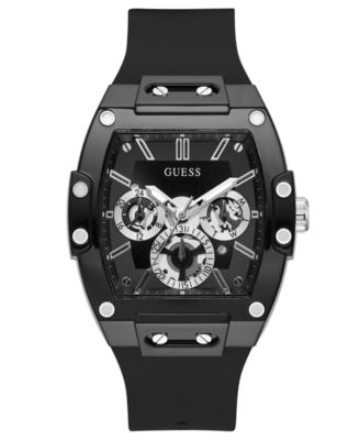 GUESS - Men's Phoenix Black Silicone Strap Watch 43mm
