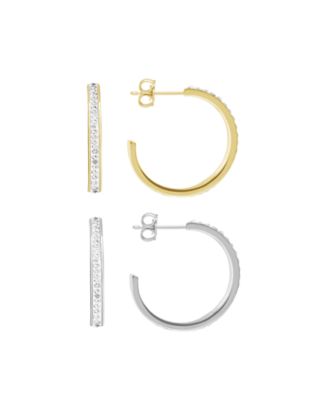 And Now This - Clear Crystal C Hoop Set in Fine Silver Plate and Gold Plate
