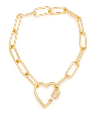Macy's - Cubic Zirconia Link Heart Bracelet in Fine Yellow Gold or Rose Gold Plate