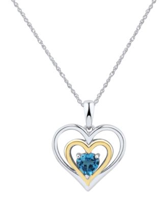 Macy's - Swiss Blue Topaz Heart 18" Pendant Necklace (1/2 ct. t.w.) in Sterling Silver and 14k Gold