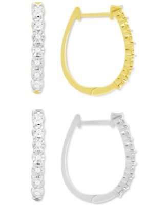Macy's - 2-Pc. Set Diamond Oval Hoop Earrings (1/6 ct. t.w.) in Sterling Silver & 14k Gold-Plate