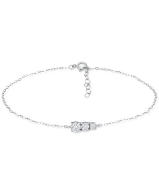 Giani Bernini - Cubic Zirconia Graduated Three Stone Chain Link Ankle Bracelet in Sterling Silver