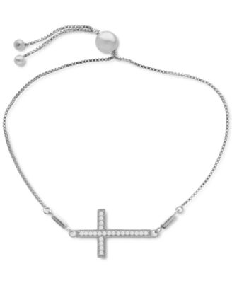 Macy's - Diamond Cross Bolo Bracelet (1/6 ct. t.w.) in Sterling Silver