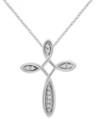 Macy's - Diamond Loop Cross 18" Pendant Necklace (1/10 ct. t.w.) in Sterling Silver