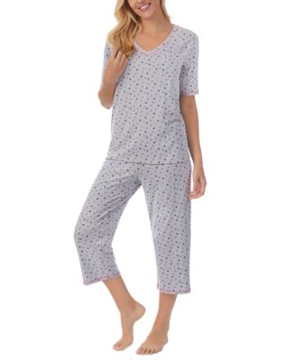 Cuddl Duds - Printed Elbow-Sleeve Top & Cropped Pants Pajama Set