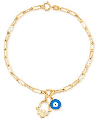 Macy's - Hamsa Hand & Glass Evil Eye Charm Bracelet in 10k Gold