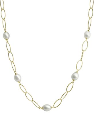 Macy's - Cultured Freshwater Pearl (8-1/2 - 9mm) Oval Link 17" Statement Necklace in 14k Gold-Plated Sterling Silver