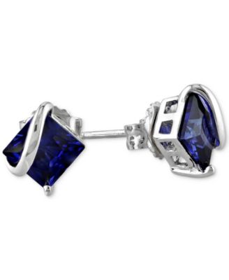 Macy's - Lab-Created Blue Sapphire Square Stud Earrings (2-3/4 ct. t.w.) in Sterling Silver