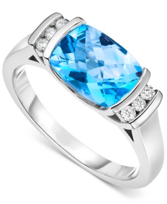 Macy's - Blue Topaz (2-1/8 ct. t.w.) & Diamond (1/10 ct. t.w.) Ring in Sterling Silver