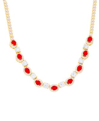 Macy's - Lab-Created Ruby (4-3/4 ct. t.w.) & Cubic Zirconia Halo 18" Statement Necklace in Gold-Plated Brass