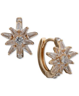 Anne Klein - Gold-Tone Small Cubic Zirconia Starburst Hoop Earrings, 0.51"