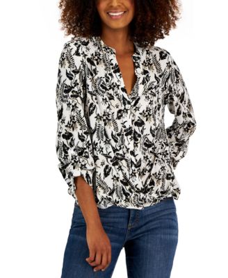 I.N.C. International Concepts - Women's Botanical-Print Button-Up Long-Sleeve Shirt