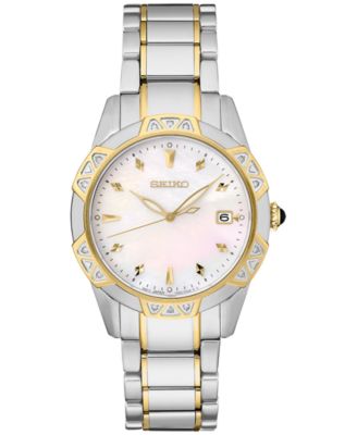 Seiko - Women's Diamond (1/6 ct. t.w.) Two Tone Stainless Steel Bracelet Watch 33mm