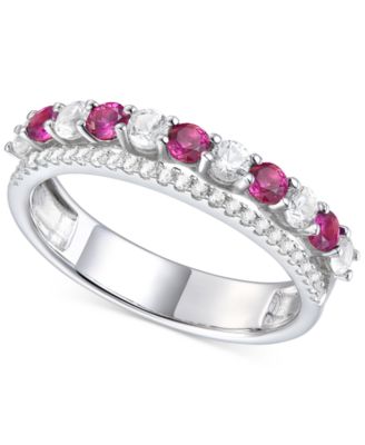 Macy's - Lab-Created Emerald (1/3 ct. t.w.) & Lab-Created White Sapphire (5/8 ct. t.w.) Stack Band in Sterling Silver (Also in Lab-Created Ruby & Lab-Created Sapphire)