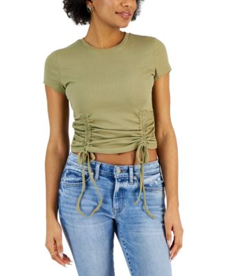 Just Polly - Juniors' Ribbed Side-Ruched Top