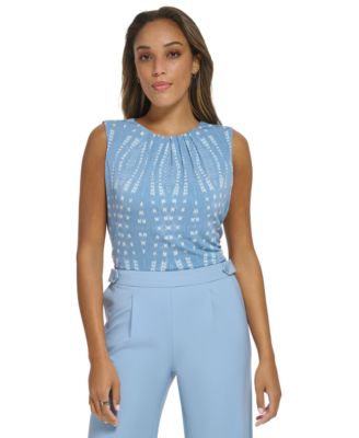 Calvin Klein - Women's Printed Sleeveless Pleat-Neck Top