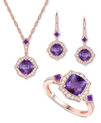 Macy's - 3-Pc. Set Amethyst (4-1/2 ct. t.w.) & Lab-Created White Sapphire (3/4 ct. t.w.) Heart Pendant Necklace, Ring, & Stud Earrings in 14k Gold-Plated Sterling Silver (Also in Additional Gemstones)
